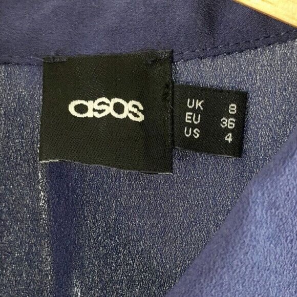 ASOS Floral Button Up Top Blue Size 4 Cream High Low Hem Band Collar Sleeveless - Picture 6 of 6